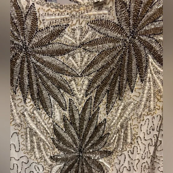 Elegant Cream and Brown Embellished Dress - Picture 2 of 4